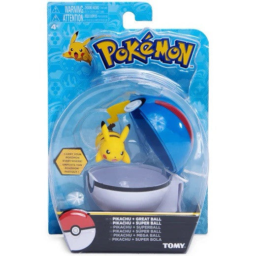 Pokémon Pikachu + Great Ball Clip 'N' Carry Poké Ball Action Figure Tomy NEW