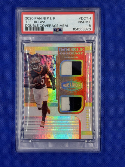 2020 Panini Plates & Patches Double Coverage  #DCTH Tee Higgins RC  /99 PSA 8