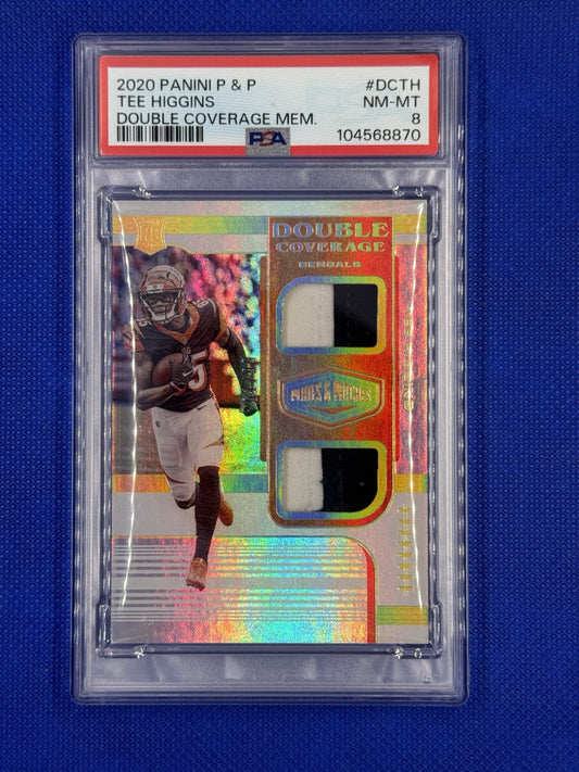 2020 Panini Plates & Patches Double Coverage  #DCTH Tee Higgins RC  /99 PSA 8